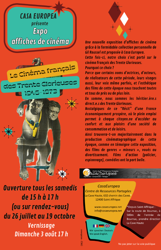 Exposition 'Affiches de cinéma Trente Glorieuses' à CasaEuropea du 26 juillet au 19 octobre
