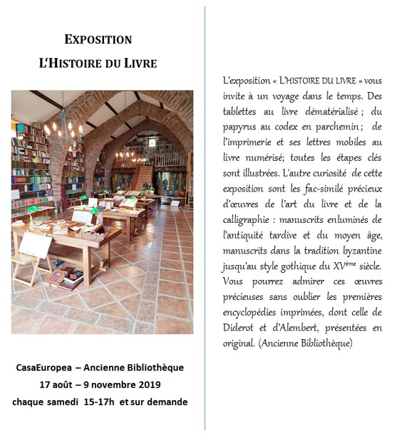 Exposition "L'histoire du Livre" du 17 août au 9 novembre 2019 à la CasaEuropea