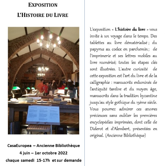 Exposition "L'histoire du Livre" du 4 juin au 1er octobre 2022 à la CasaEuropea